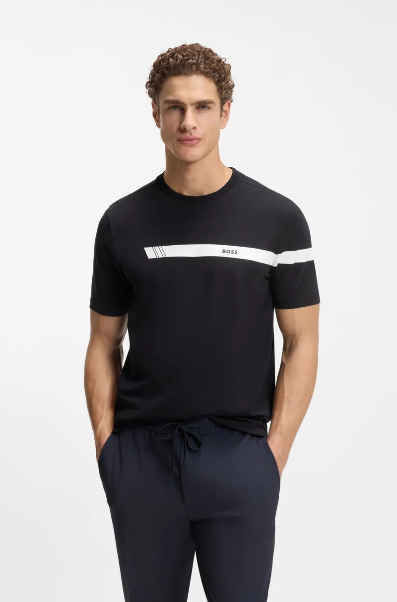 BOSS Regular-fit T-shirt in stretch cotton with logo stripe